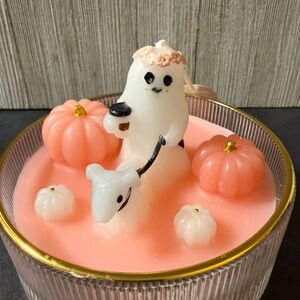 Ghost and Pumpkin Candle in Glass Bowl
